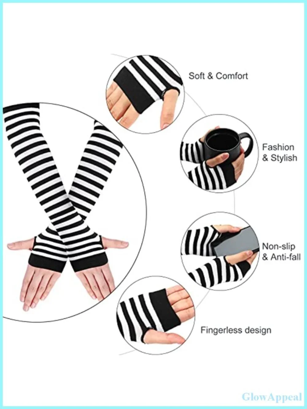 Long Fingerless Gloves with Thumb Hole, Knit Arm Warmers, Polyester, Winter